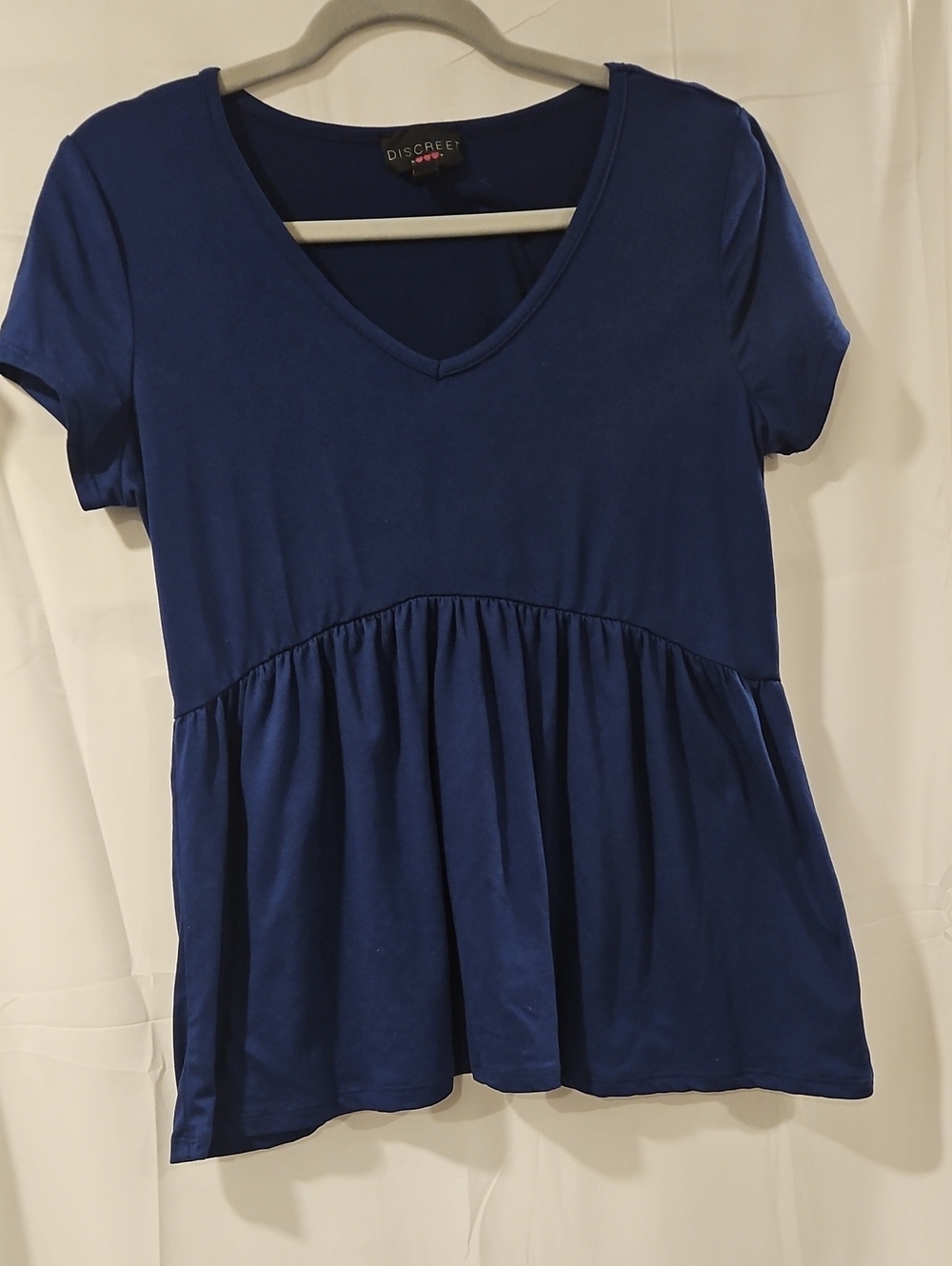 Discreet Deep Blue V-Neck Peplum Tee